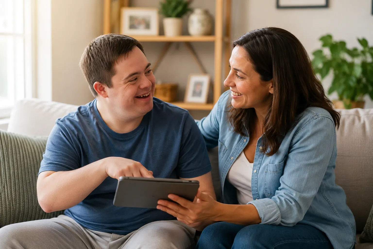 Family and caregiver sharing a positive moment together