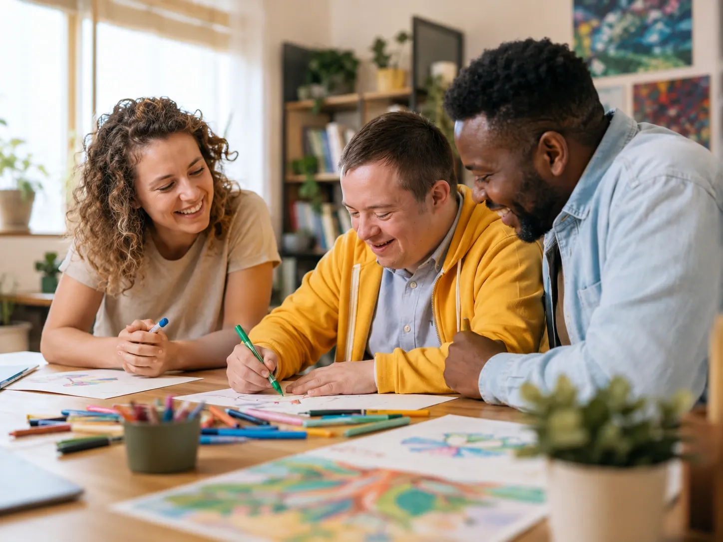 Friends sharing a table activity together