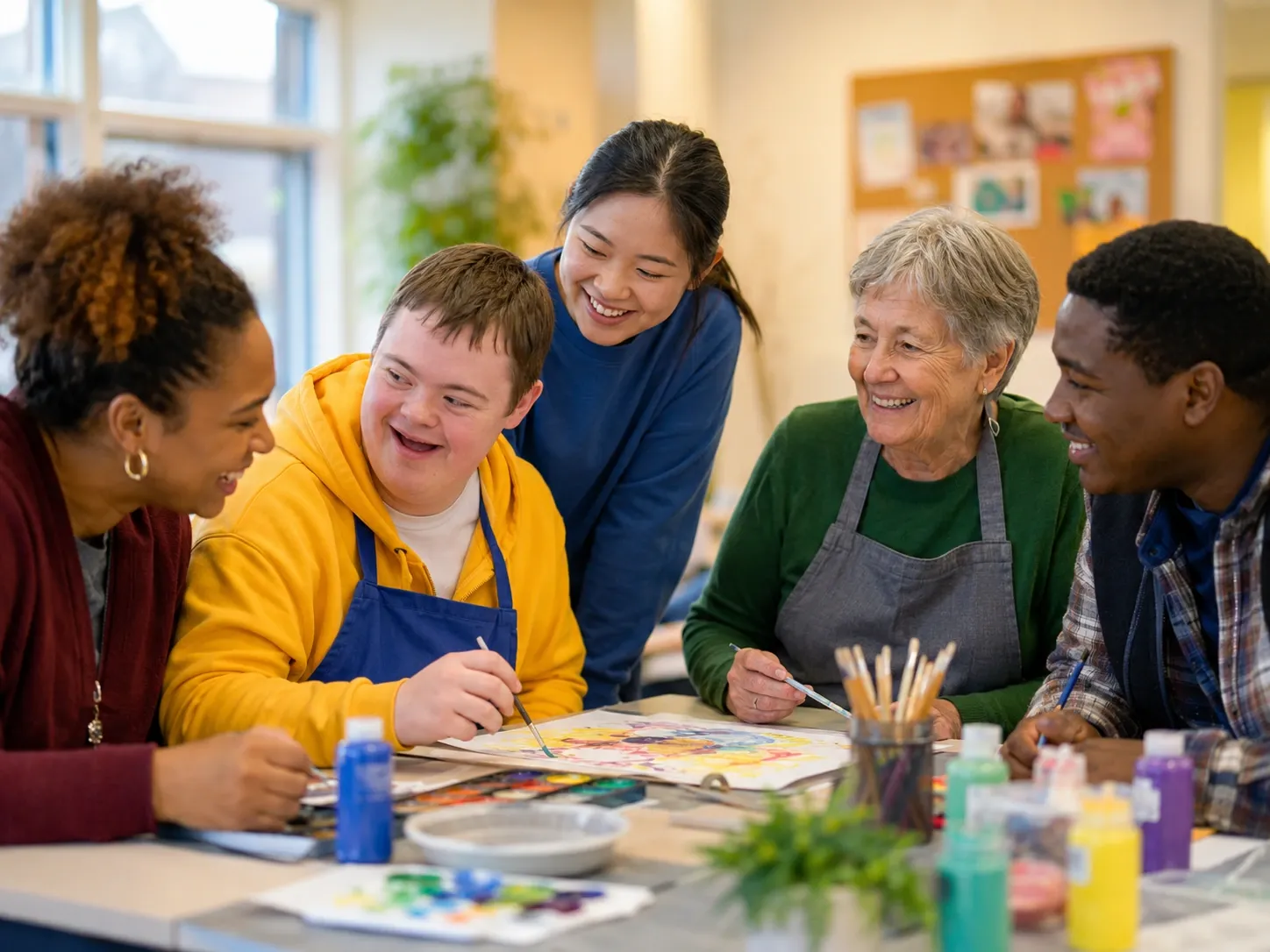 Inclusive group enjoying an art activity together