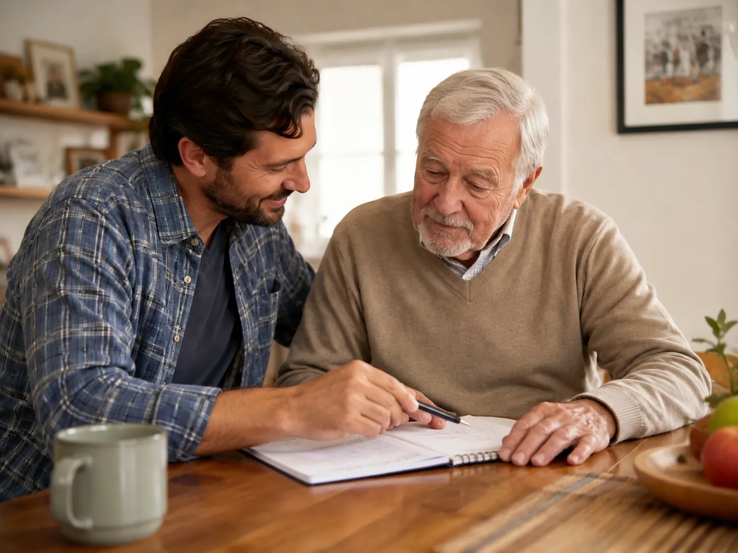 Older adult receiving help with planning and daily support at home